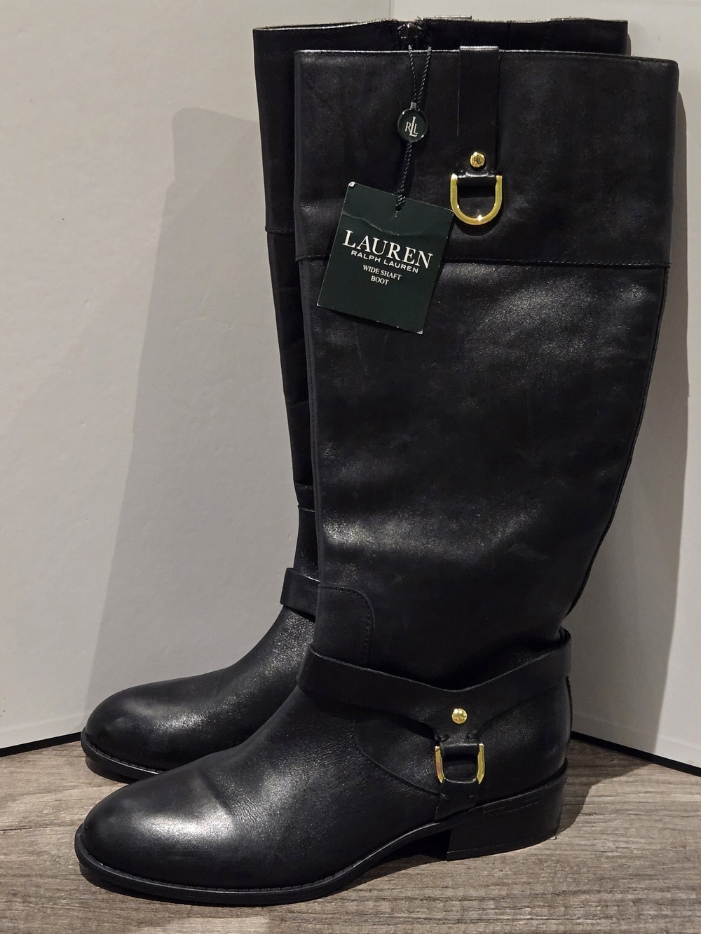 Lauren Ralph Lauren Meso Wide Shaft Leather Black Equestrian Boots Womens Sz 6B
